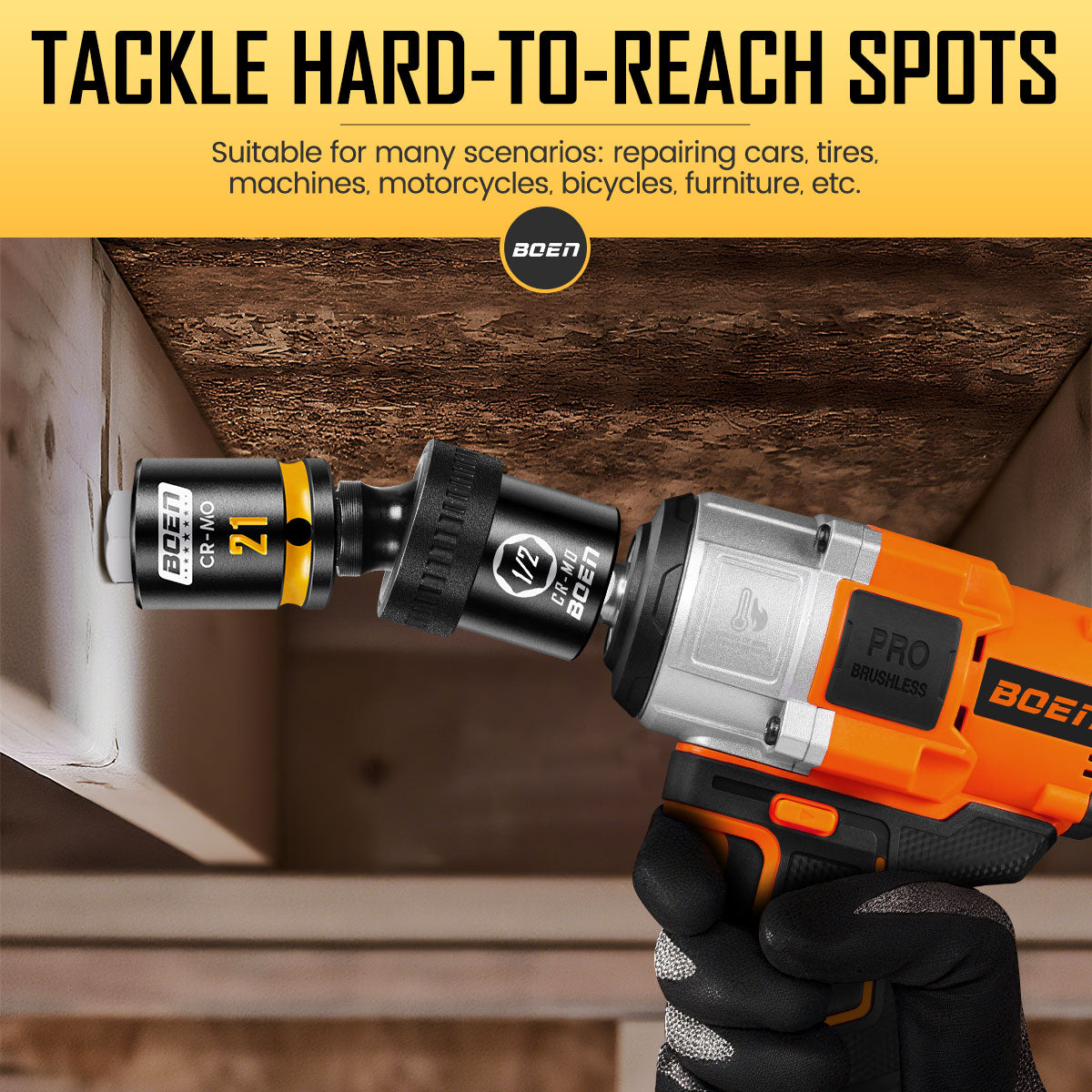 boen Impact Universal Joint Set 1/2", 3/8", 1/4" Drive, 3-Piece Swivel Socket Extensions, Impact Grade Wobble Set Meets ANSI Standards with 2 Size Markings, Chrome Molybdenum Steel for Impact Wrench