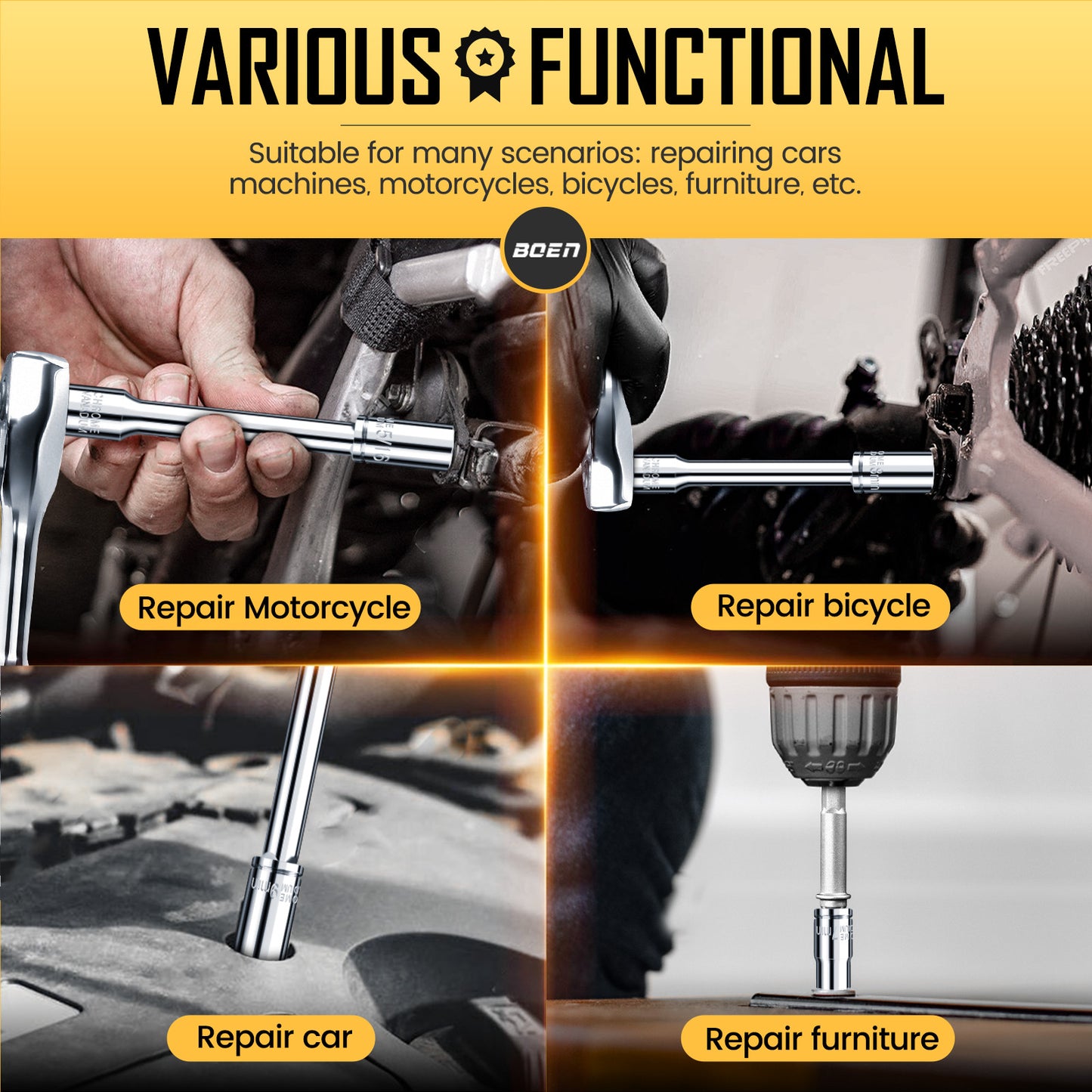 Boen 25 Pieces 1/4" Drive Socket Set, SAE (5/32"-9/16") & Metric (4mm-14mm), 6-Point, Shallow Sockets with Ratchet, Extension Bars and Storage Case,Cr-V Steel