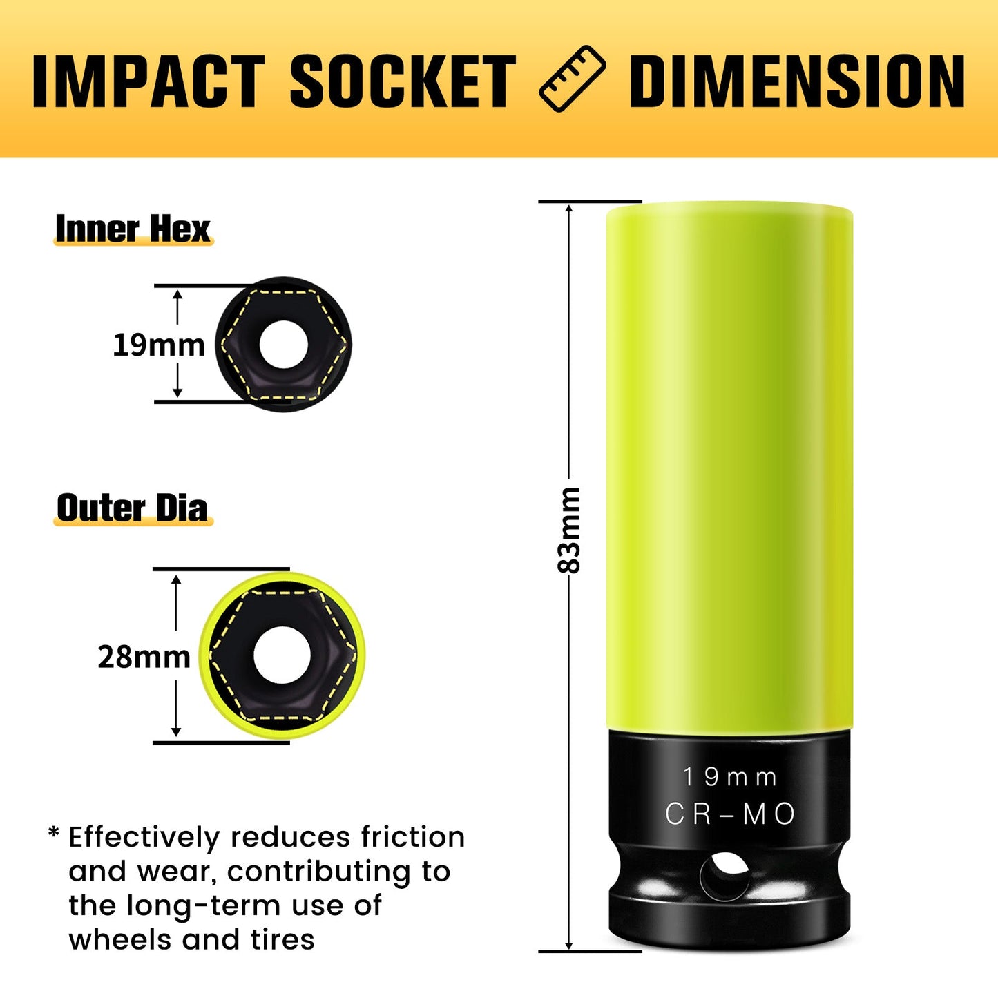 BOEN 1/2" Drive Wheel Protector ImpactDeep Socket Set 19mm - BOEN