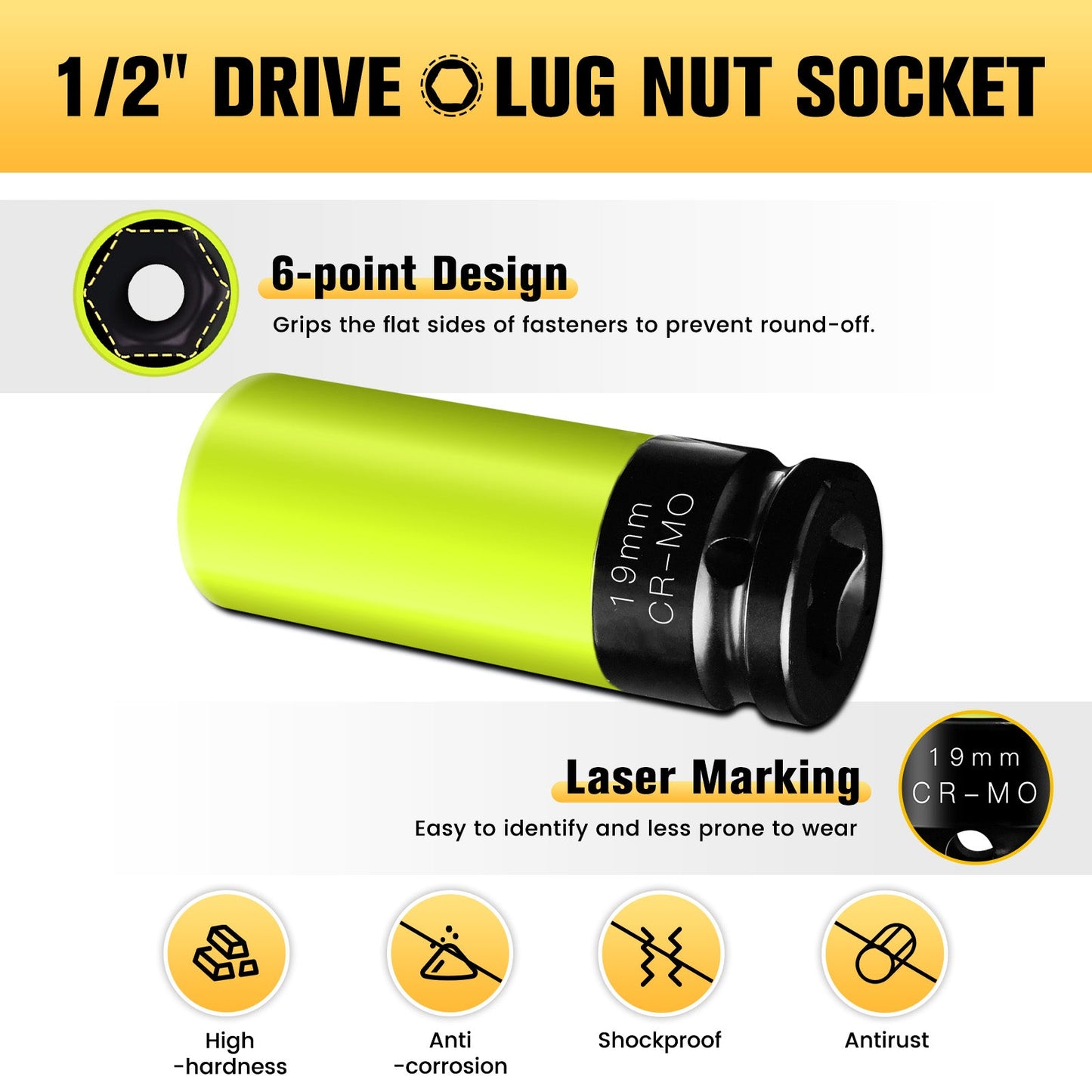 BOEN 1/2" Drive Wheel Protector ImpactDeep Socket Set 19mm - BOEN