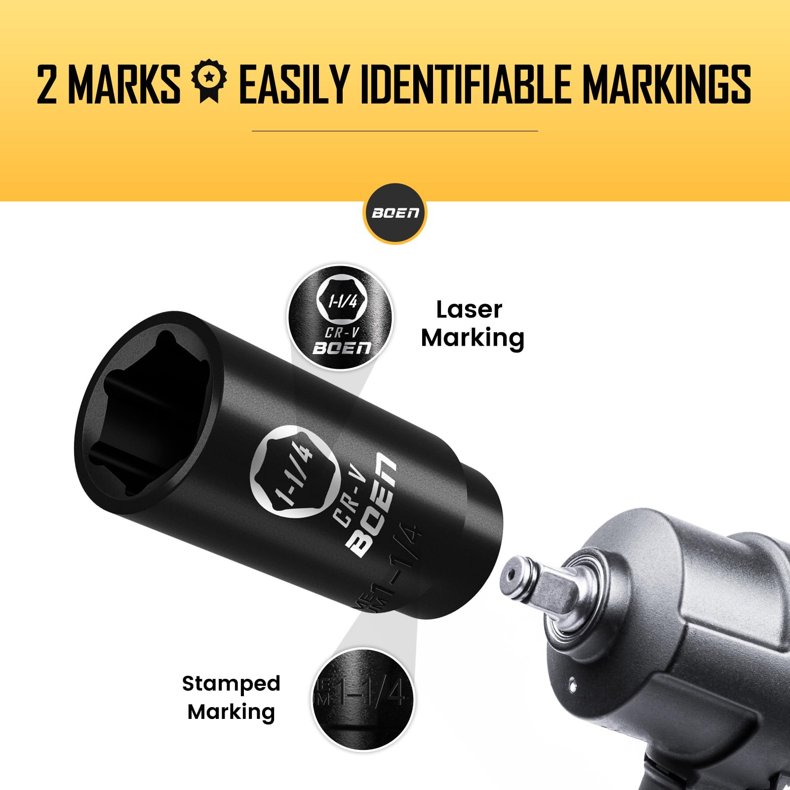 BOEN Tools 1/2" Dr 1-1/4 Inch SAE Deep Sockets - BOEN