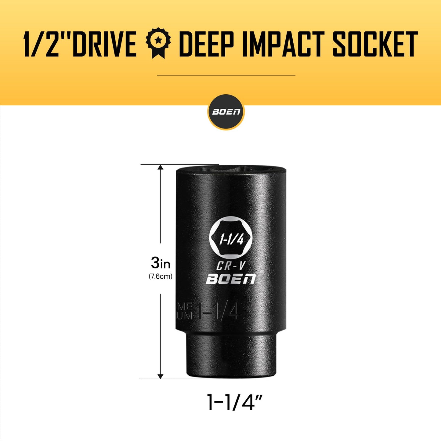 BOEN Tools 1/2" Dr 1-1/4 Inch SAE Deep Sockets - BOEN