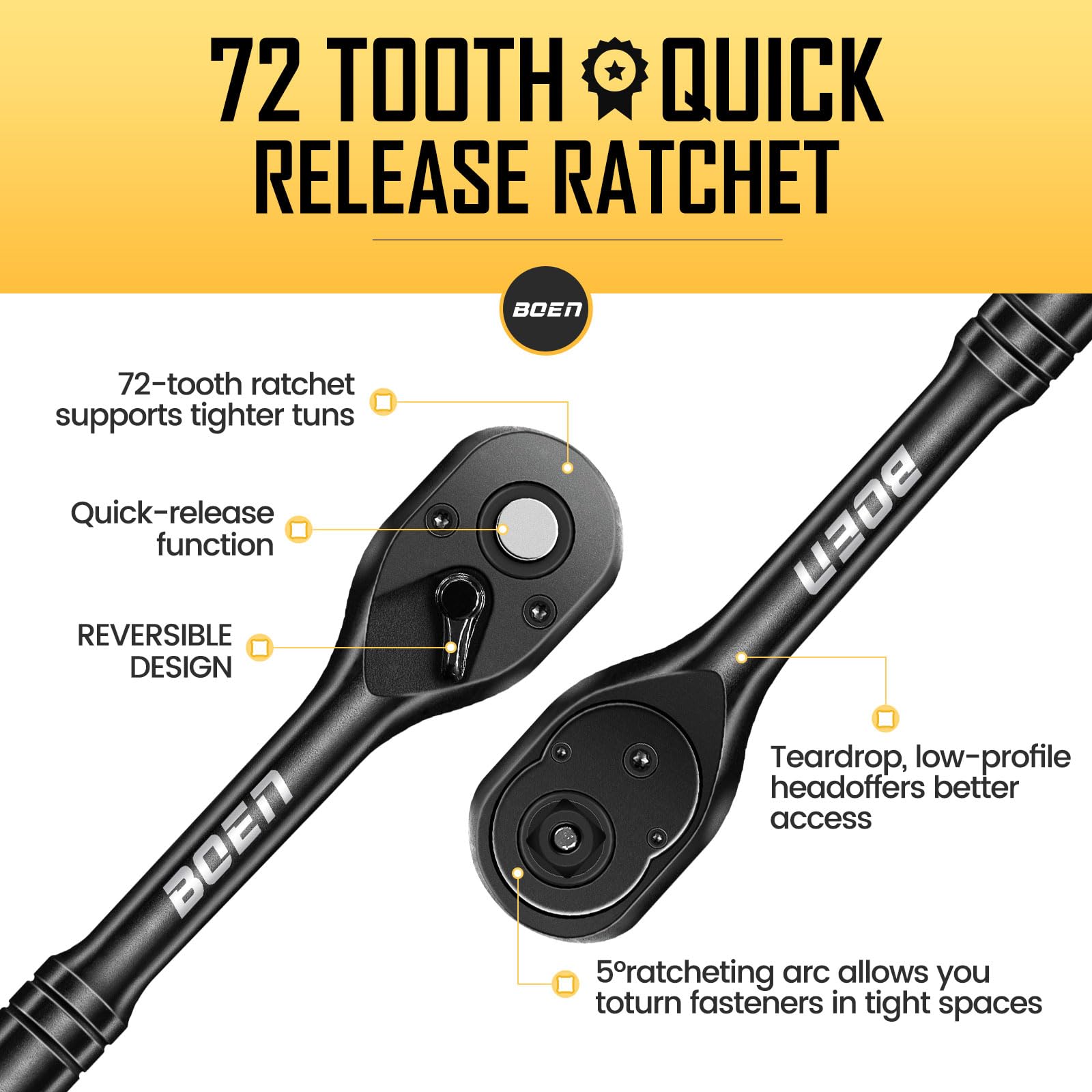 BOENTools 1/2" 72-Tooth Chrome Alloy Ratchet Torque Wrench - BOEN