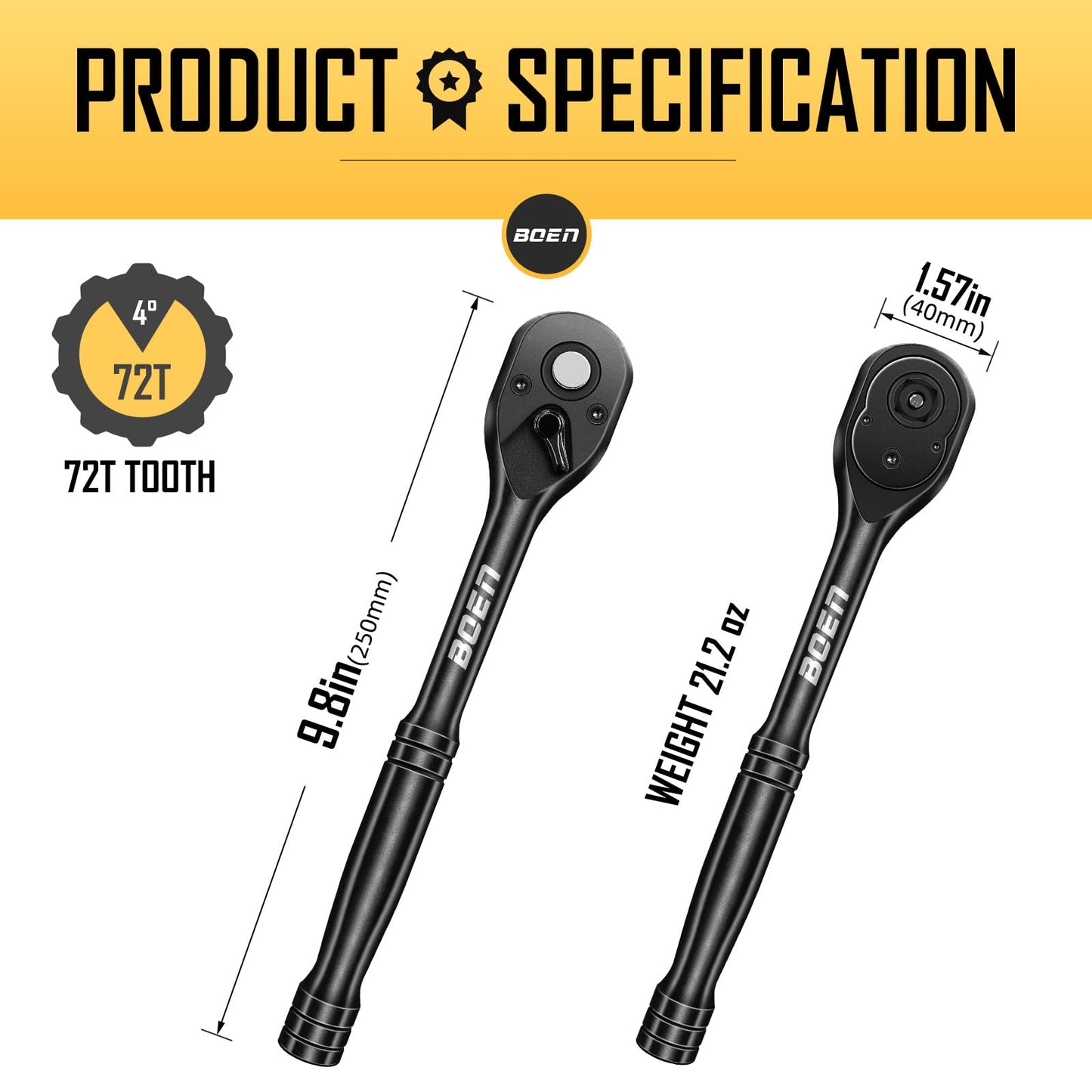 BOENTools 1/2" 72-Tooth Chrome Alloy Ratchet Torque Wrench - BOEN