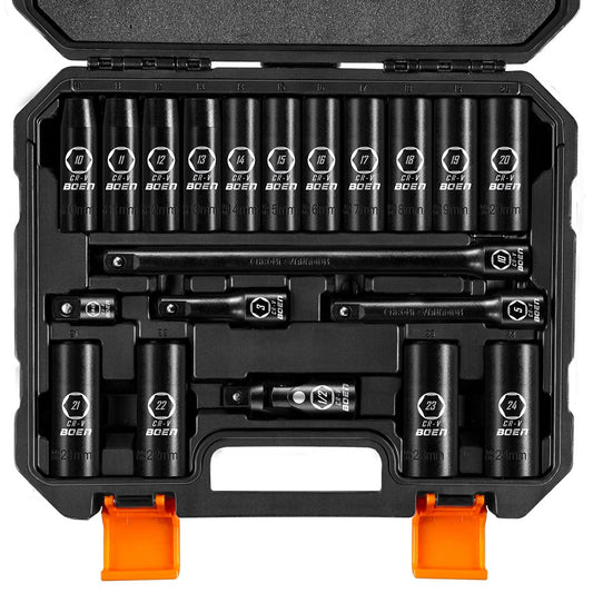 BOENTools 1/2" Dr Impact Metric Socket Set-20Pcs - BOEN
