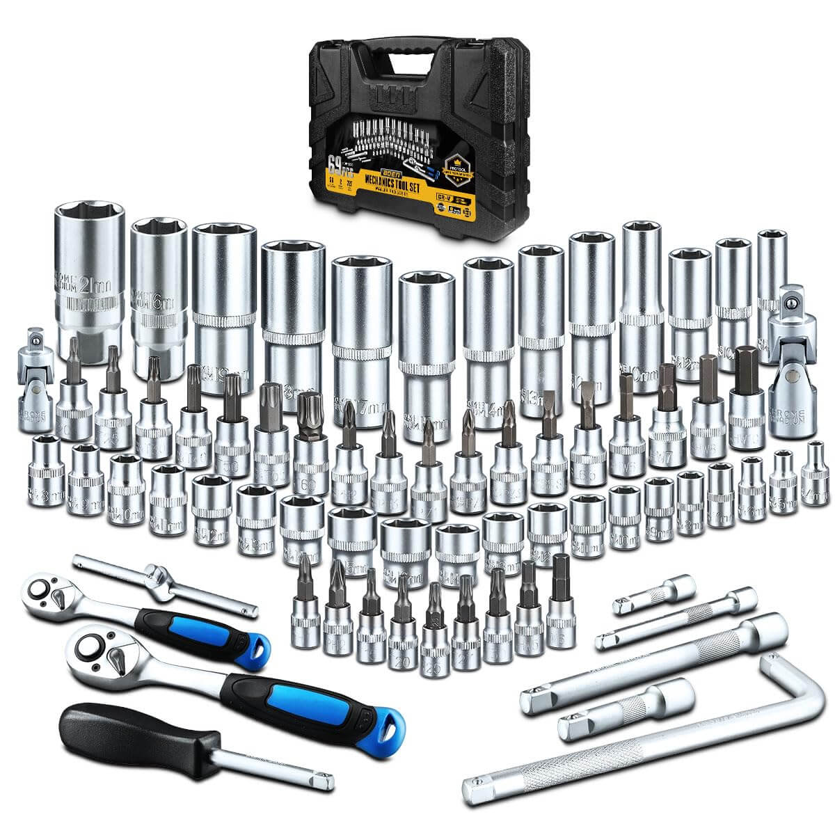 BOENTools 1/4" & 3/8" Drive Metric Wrench Socket Set 69Pcs - BOEN