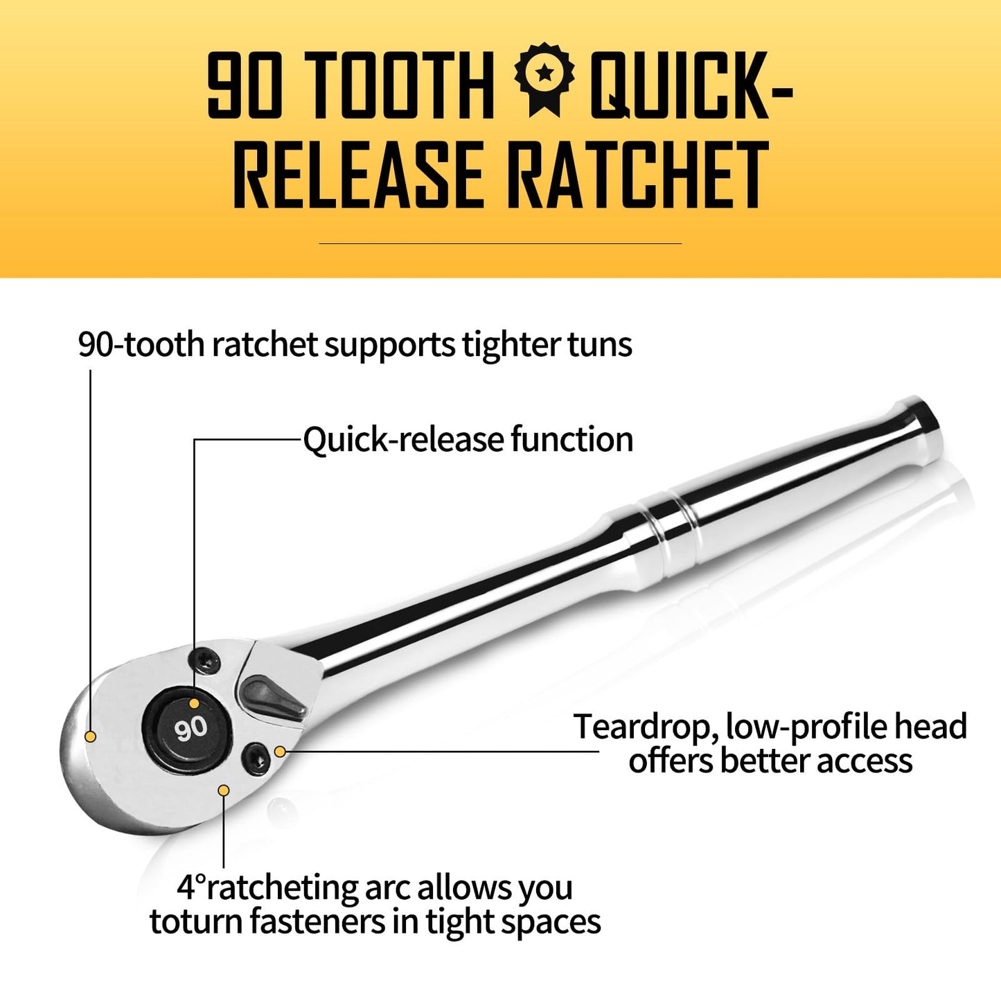 BoenTools 3/8" Drive 90-Tooth Ratchet Wrench - BOEN