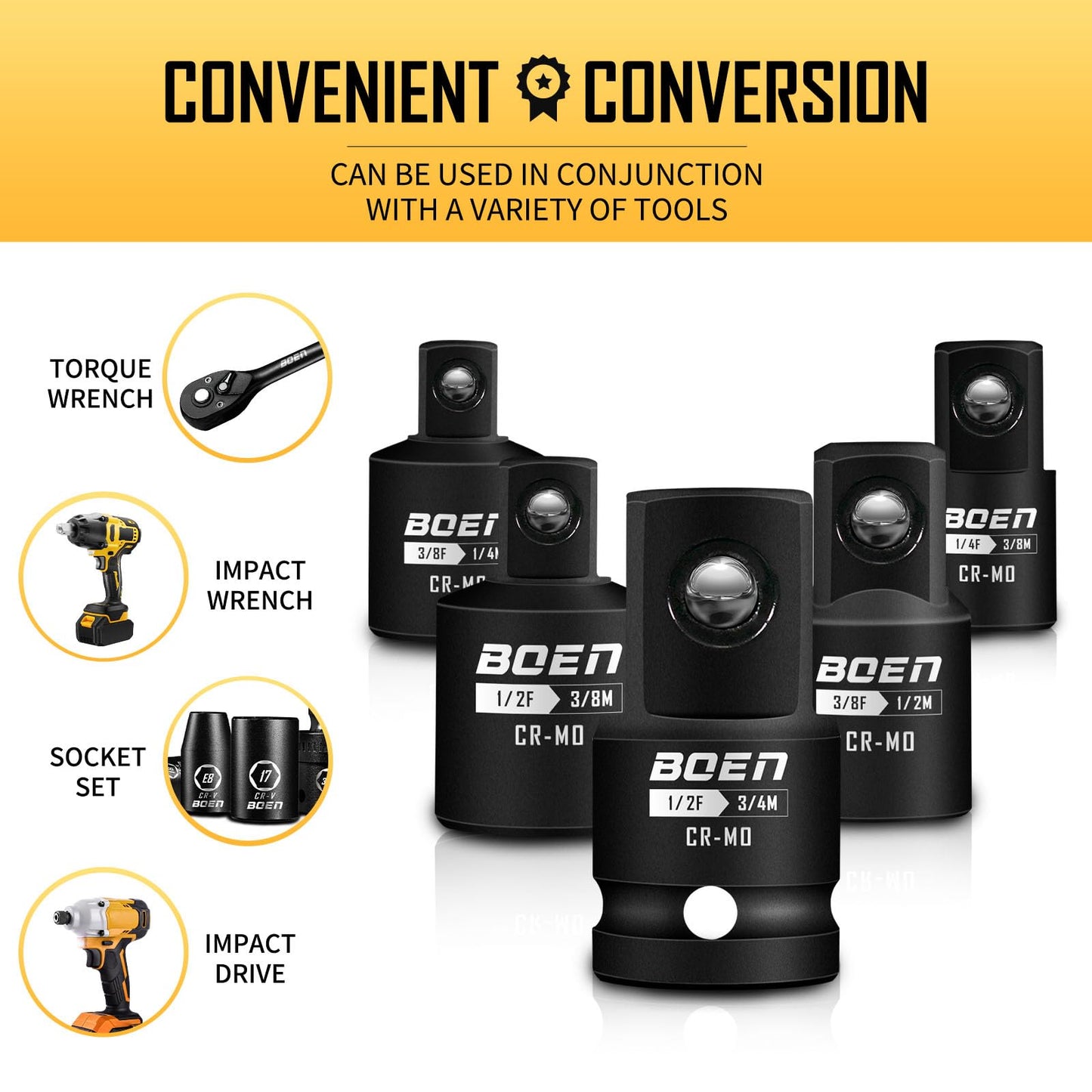 BOENTools Impact Socket Adapter Reducer Set 5pc SAE - BOEN