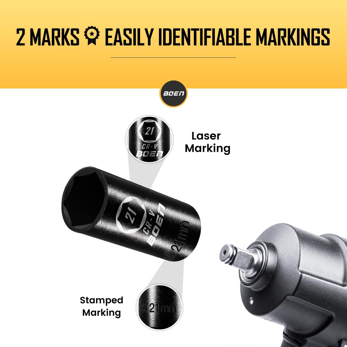 BOEN Tools 1/2" Dr 21mm Metric Deep Sockets - BOEN