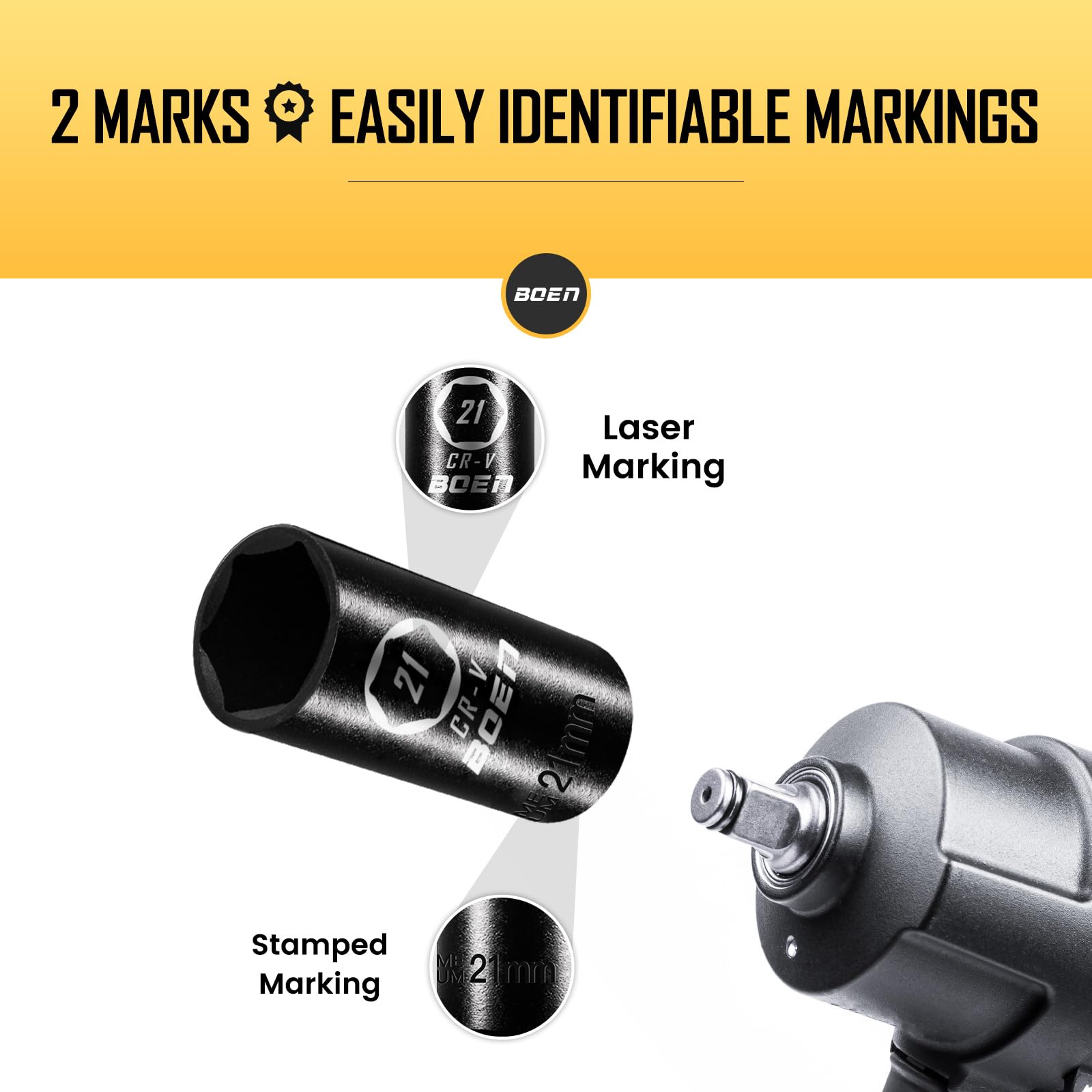 BOEN Tools 1/2" Dr 21mm Metric Deep Sockets - BOEN