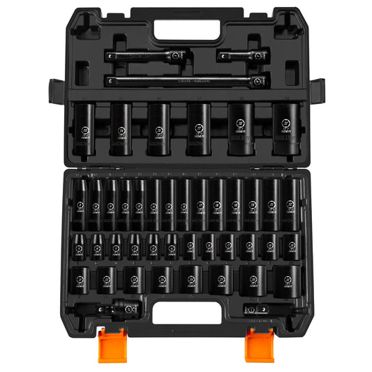 BOEN Tools 1/2" Dr Impact Sockets Set Deep & Shallow Metric-45pcs - BOEN