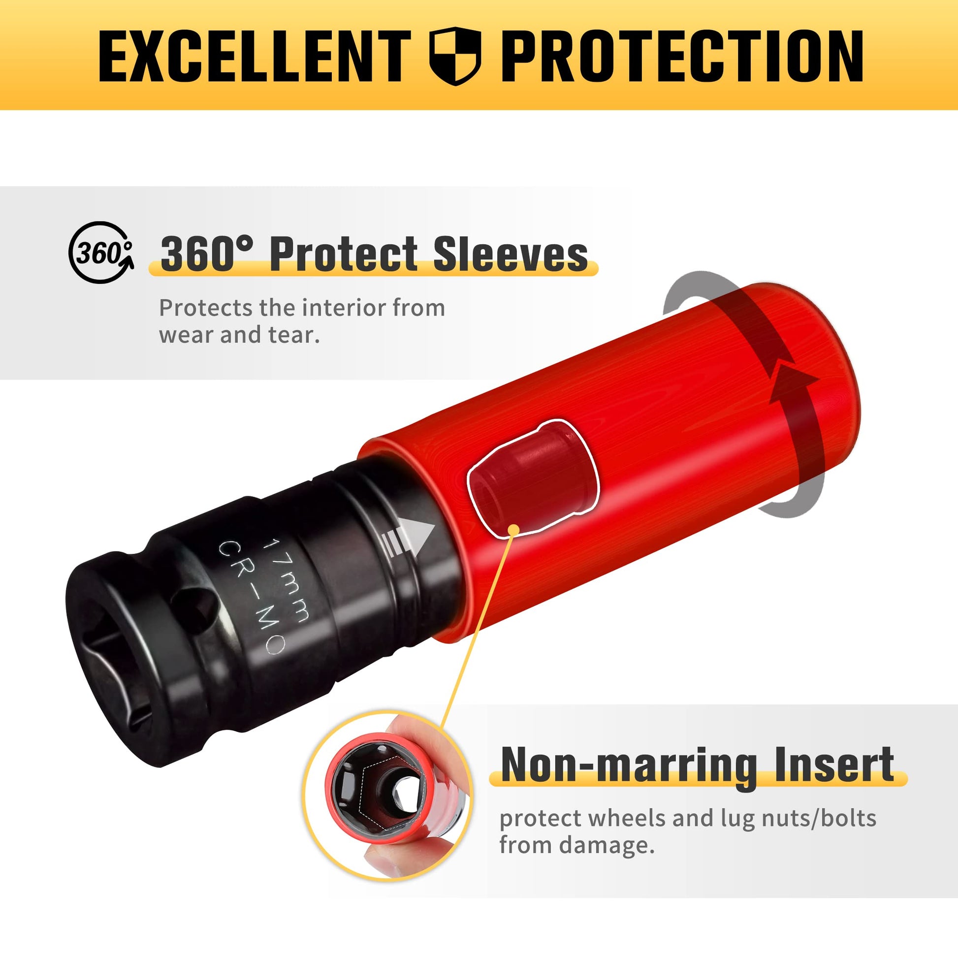 BOEN Tools 1/2" Drive Non-Marring Lug Nut Thin Wall Deep Socket Set - BOEN