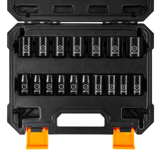 BOEN Tools 1/2" Drive Shallow Impact Socket Set Metric - 17 Pcs - BOEN