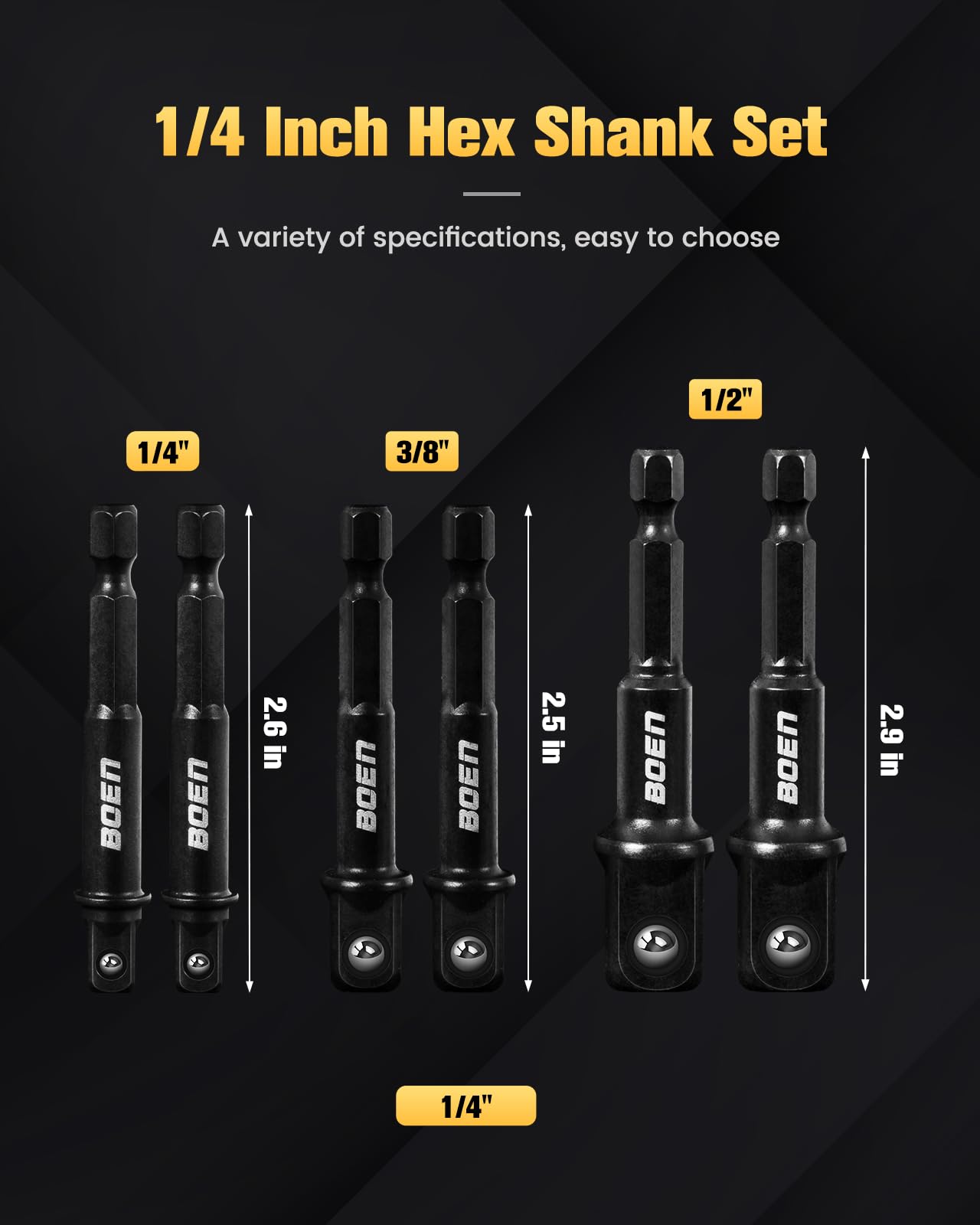 BOEN Tools 1/4 lnch Impact Grade Drill Bit Socket Adapter Set UPGRADE - BOEN