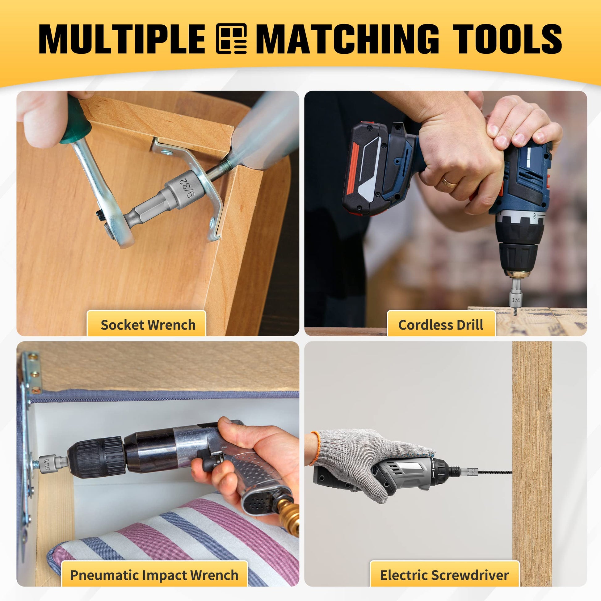 BOEN Tools 1/4Inch Driver Power Nuts Driver Drill Bits Set Metric & SAE - BOEN