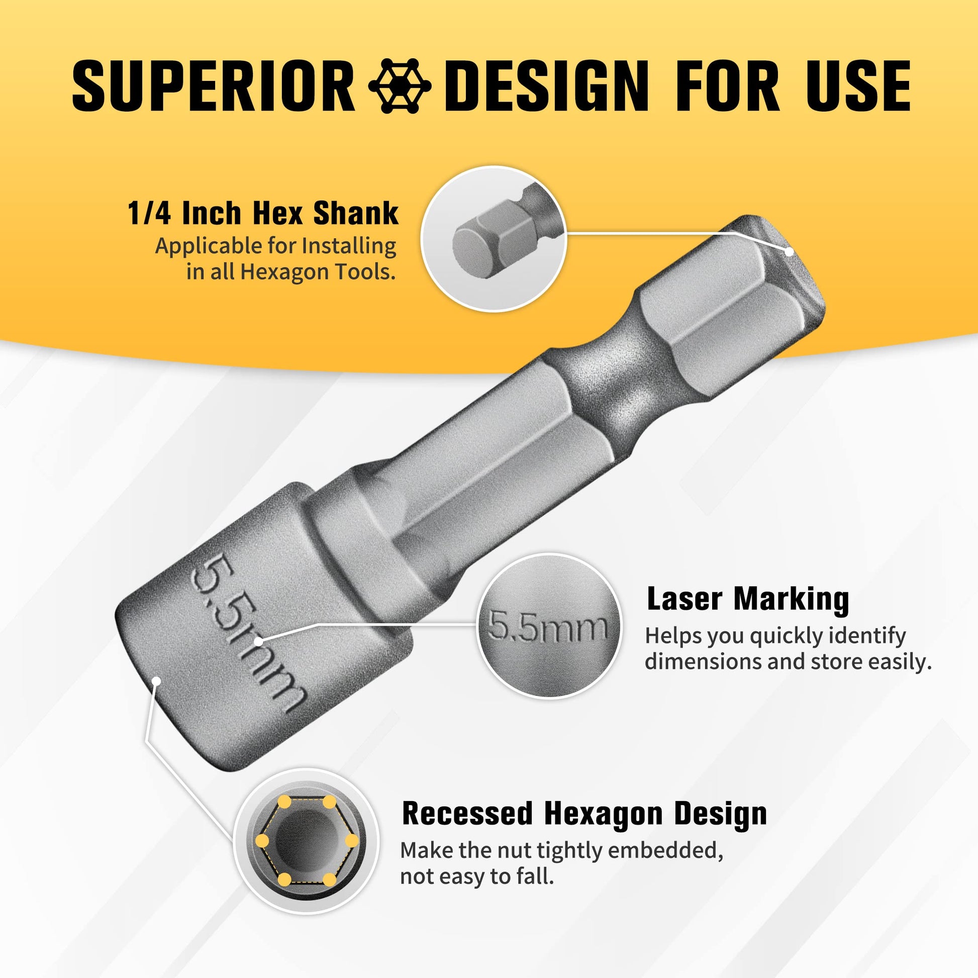 BOEN Tools 1/4Inch Driver Power Nuts Driver Drill Bits Set Metric & SAE - BOEN