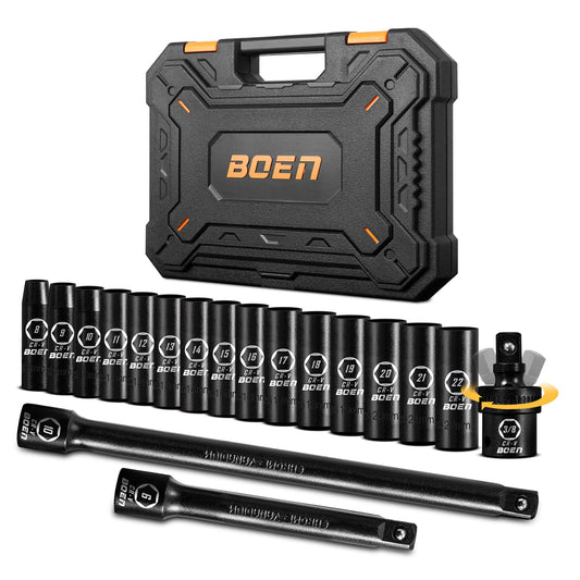 BOEN Tools 3/8" Dr Deep Impact Socket Tools Set-18 Pcs - BOEN