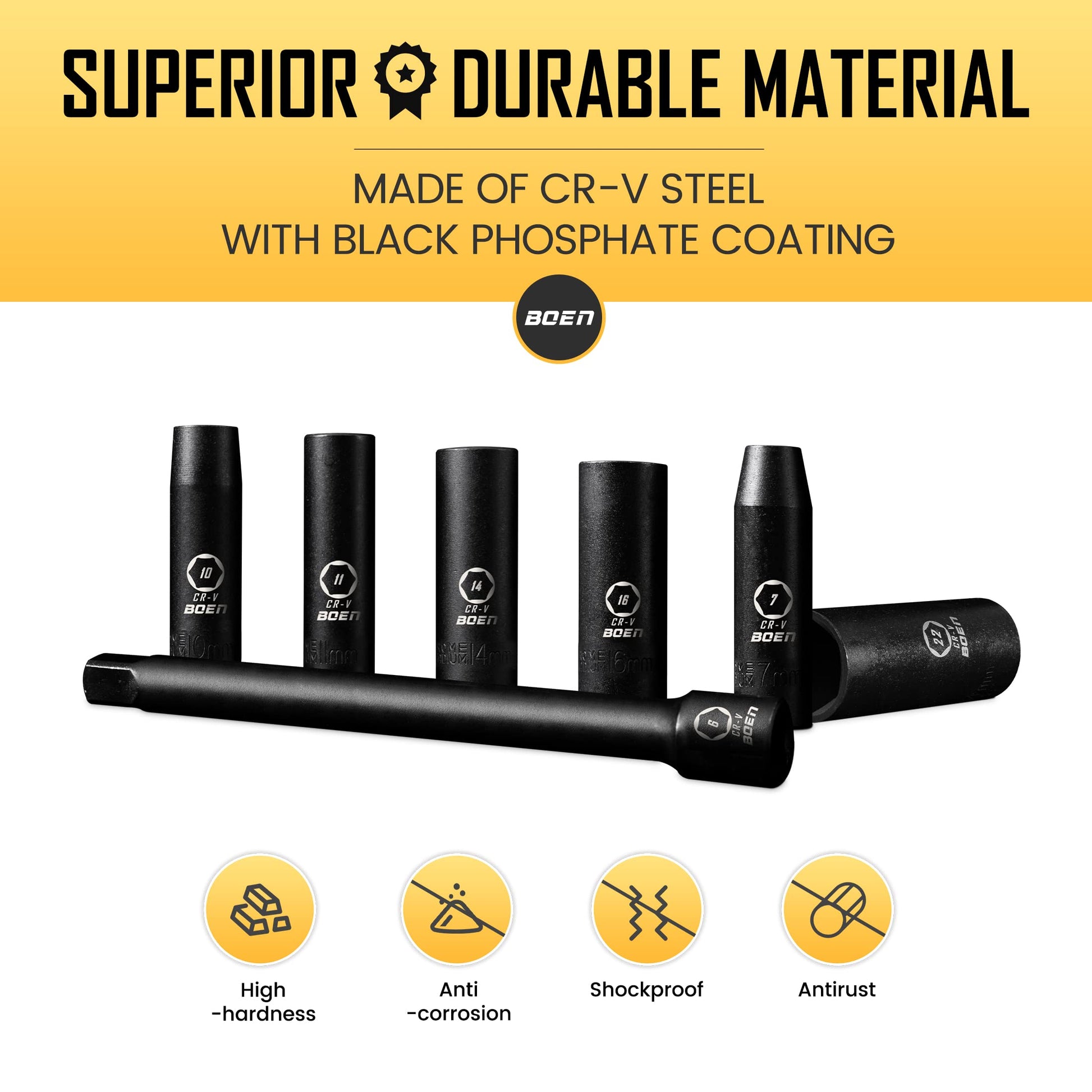 BOEN Tools 3/8" Drive Deep Impact Socket Set Metric - 16Pcs - BOEN