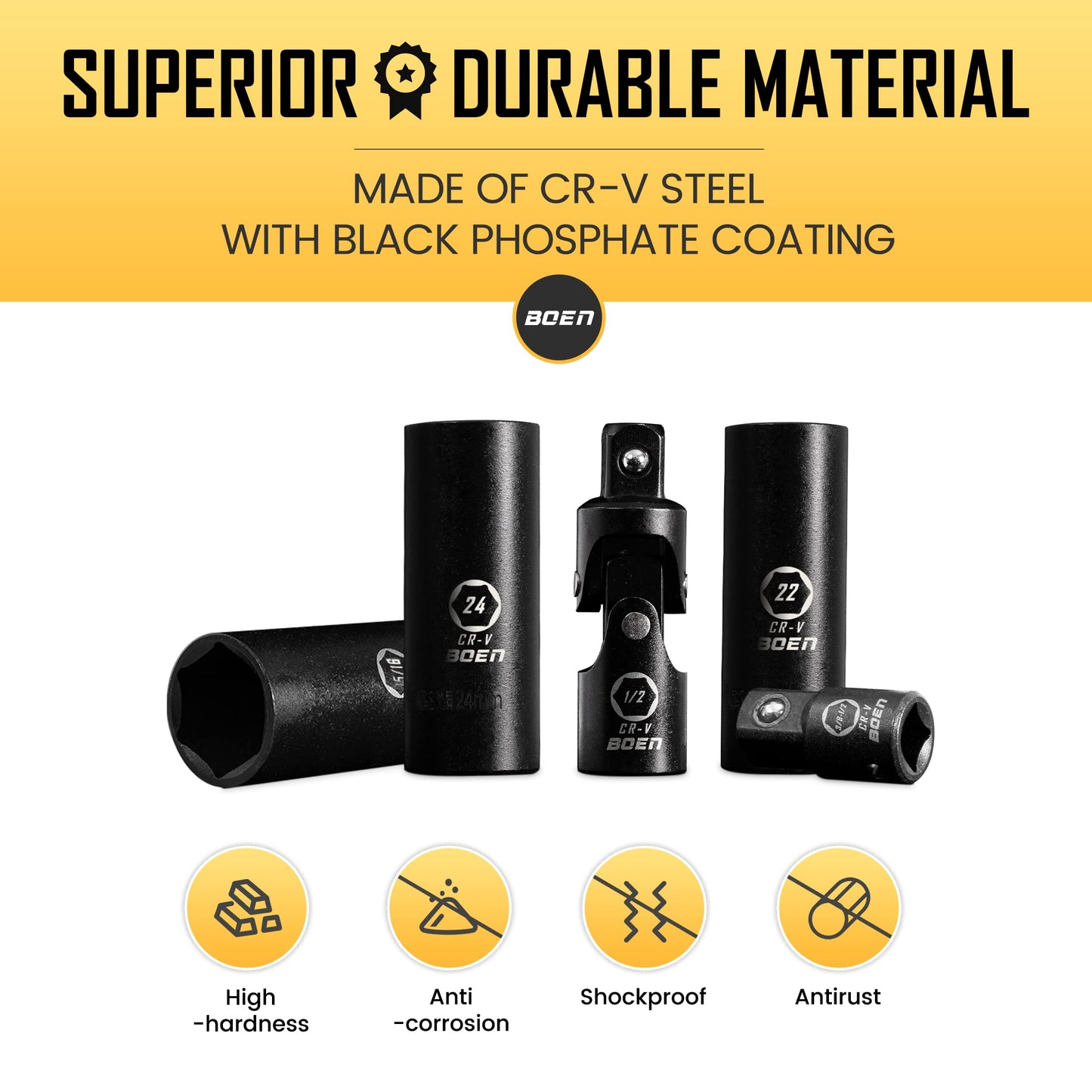 BOENTools 35pc 1/2" Impact Socket Set - SAE/Metric CRV - BOEN