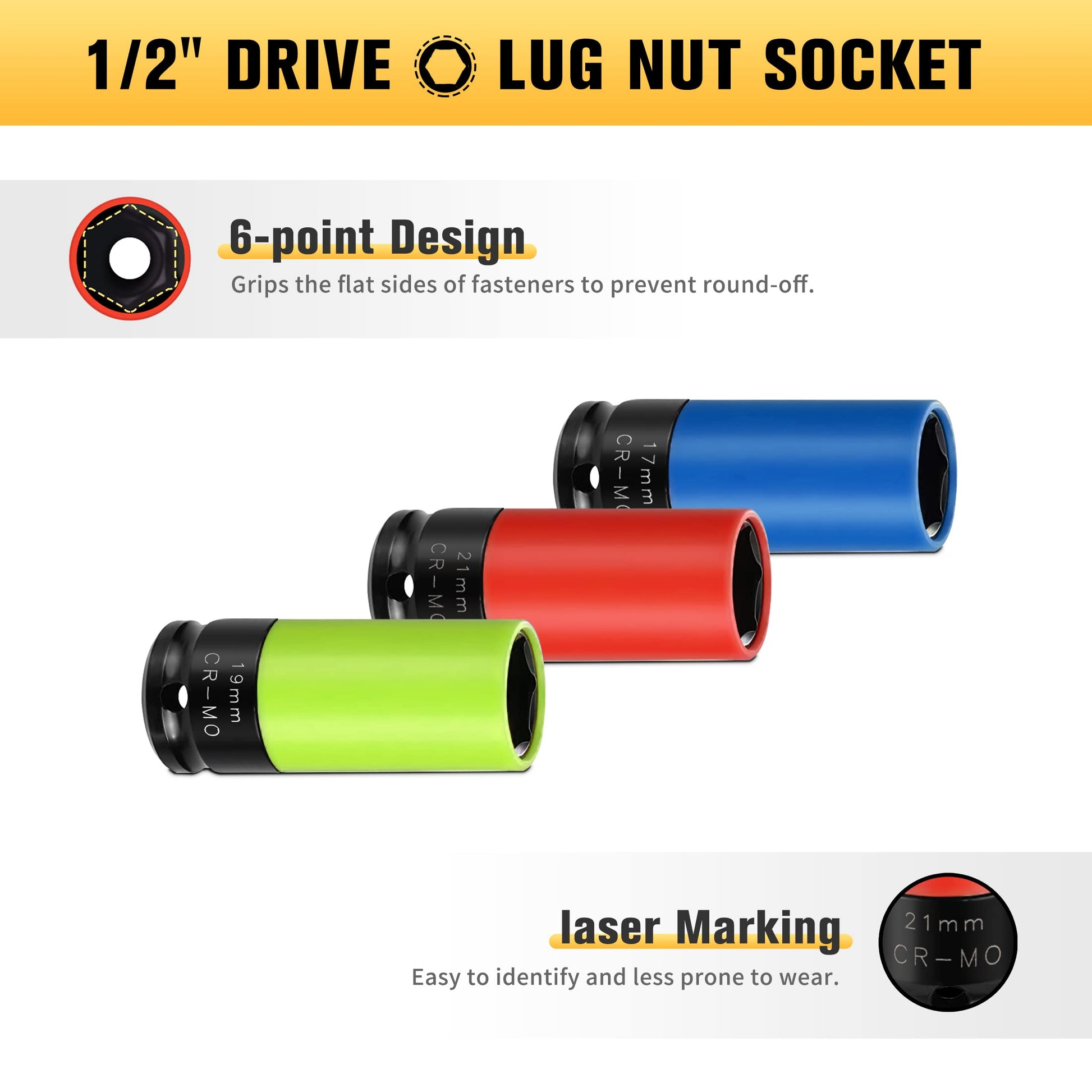 BOENTools 3Pc 1/2" Color Wheel Impact Socket Set - BOEN