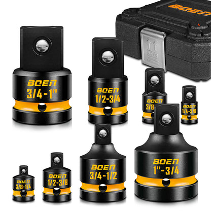 BOEN 8-Piece Impact Socket Adapter & Reducer Set, 1/4, 3/8, 1/2", 3/4", Cr-Mo Steel Impact Driver & Wrench Conversion Kit with Deep Embossed and Painted Marking