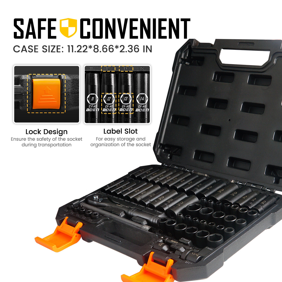 BOEN 1/4" Drive Impact Socket Set, 60-Piece Standard SAE (5/32"-9/16") & Metric (4-15mm), Deep & Shallow Kit, Includes Ratchet Handle,E-torx sockets, Reducer, Extension Bar, Universal Joint