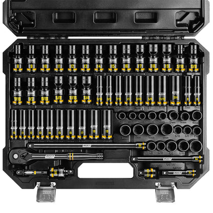 BOEN 3/8" Drive Impact Socket Set, 67 Piece Metric (8-19mm) and Standard SAE (5/16"-3/4") with Shallow & Deep Sockets, Includes Swivel Sockets, Extension Bars, Adapters & Universal Joint, CR-MO Steel
