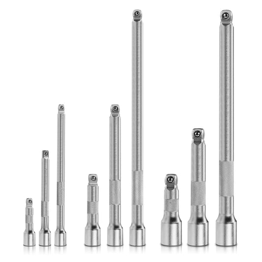 BOEN 9-Piece Wobble Extension Bar Set, 1/2", 3/8" and 1/4" Drive Ratchet Extension for Socket Wrench with Non-Slip Grip, 2-in-1 Straight and Wobble, Chrome Vanadium Steel