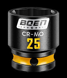 BOEN Tools 1/2” Drive Metric, Impact Deep&Shollow Socket 25mm，CR-MO
