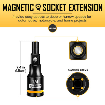 BOEN Magnetic Socket Extension, 1/4" Drive Magnetic Socket Adapters for Keep Bolts, CR-MO Steel Extension Bars with Magnetic Tips