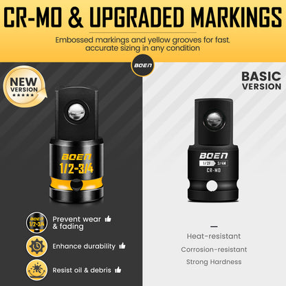 boen PRO 1/2" F to 3/4" M Impact Socket Adapter, Impact Driver Conversions for Impact Wrench, CR-MO Steel, Embossed and Painted Marking