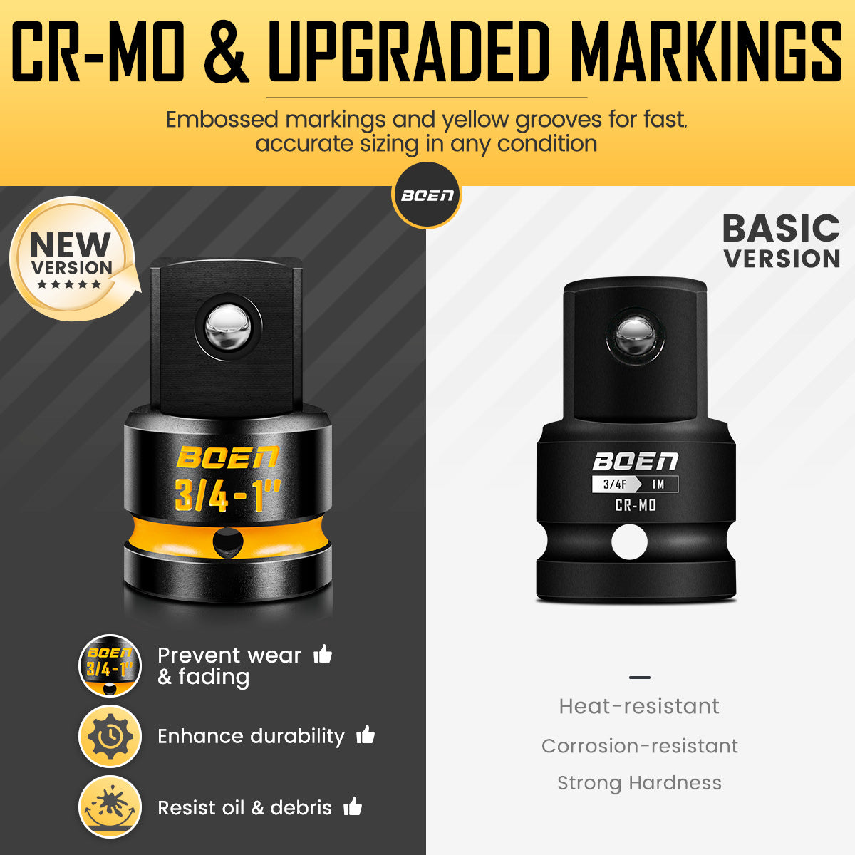 boen PRO 3/4" F to 1" M Impact Socket Adapter, Impact Driver Conversions for Impact Wrench, CR-MO Steel, Embossed and Painted Marking