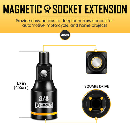 BOEN Magnetic Socket Extension, 3/8" Drive Magnetic Socket Adapters for Keep Bolts, CR-MO Steel Extension Bars with Magnetic Tips