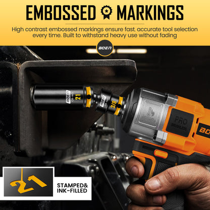 boen 3/8" Drive Impact Socket Set, 48-Piece Metric & SAE Size (8-22mm & 5/16"-3/4"), 6-Point Deep & Shallow Socket Set with Extension Bars, Adapter and Universal Joint, CR-MO Steel