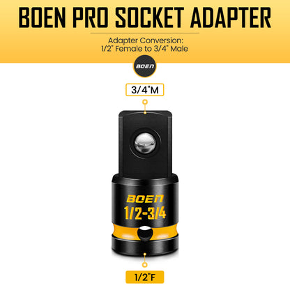 boen PRO 1/2" F to 3/4" M Impact Socket Adapter, Impact Driver Conversions for Impact Wrench, CR-MO Steel, Embossed and Painted Marking