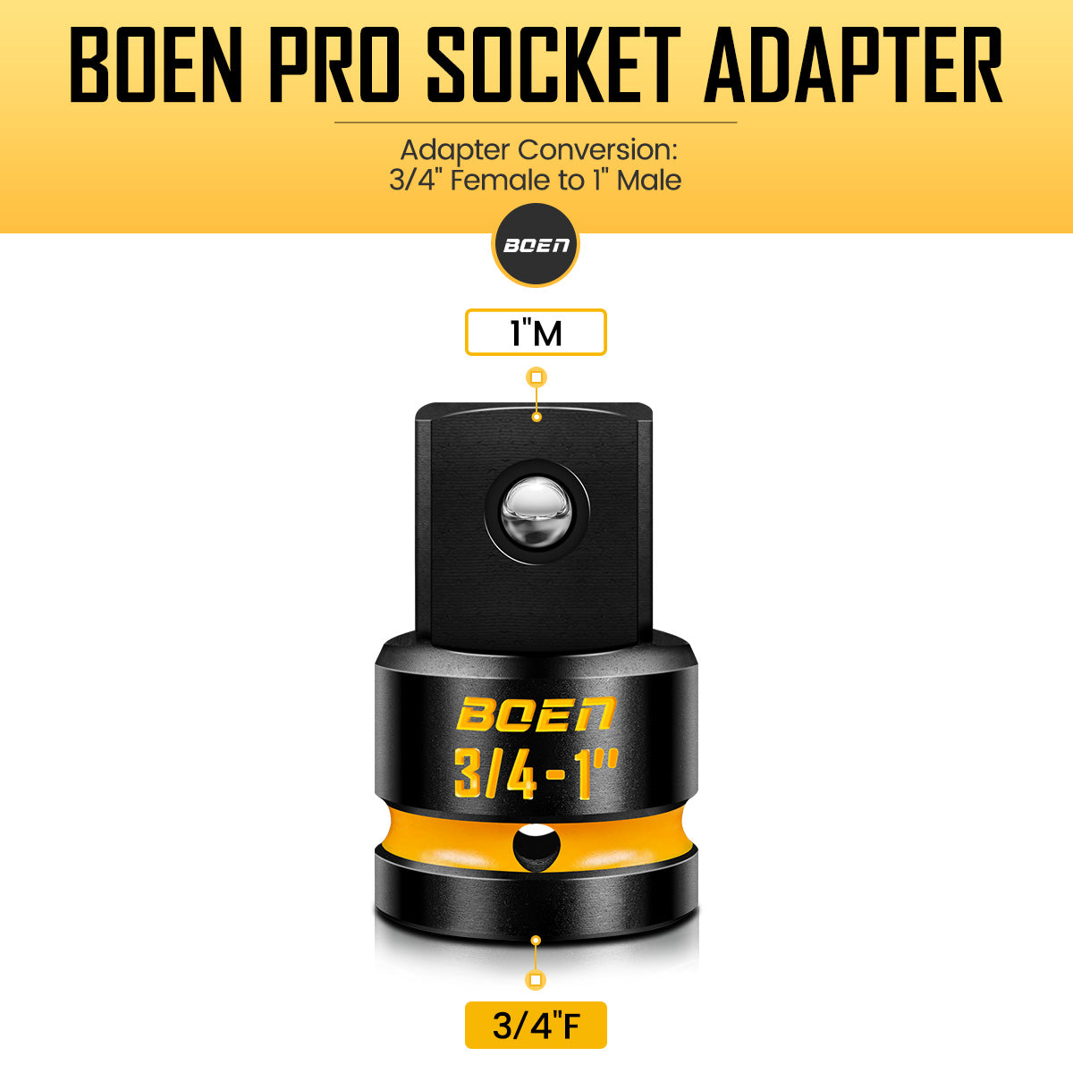 boen PRO 3/4" F to 1" M Impact Socket Adapter, Impact Driver Conversions for Impact Wrench, CR-MO Steel, Embossed and Painted Marking