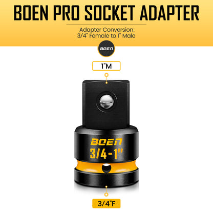 boen PRO 3/4" F to 1" M Impact Socket Adapter, Impact Driver Conversions for Impact Wrench, CR-MO Steel, Embossed and Painted Marking