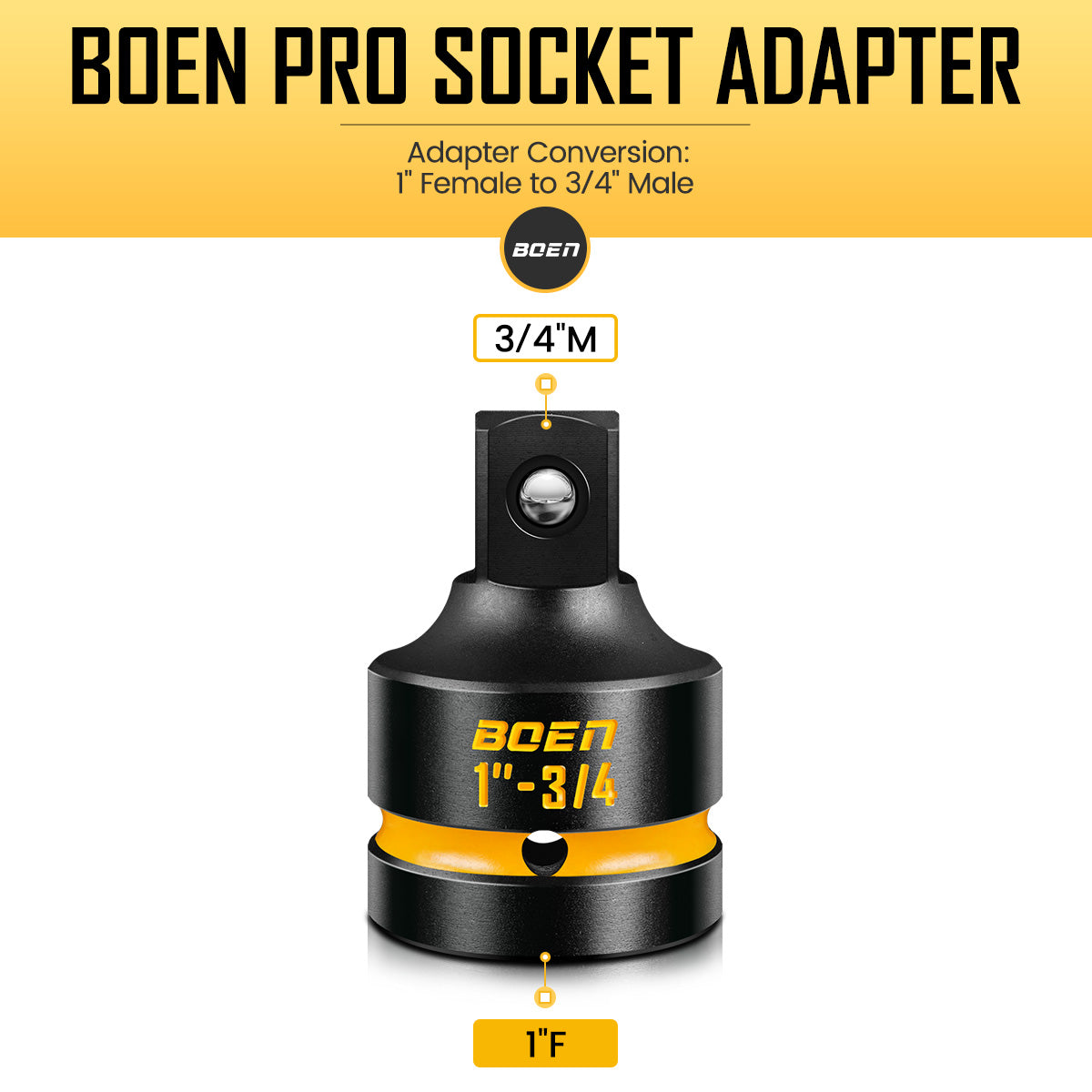 boen PRO 1" F to 3/4" M Impact Socket Reducer, Impact Driver Conversions for Impact Wrench, CR-MO Steel, Embossed and Painted Marking