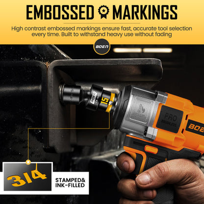 BOEN Pro 3/8 Inch Drive Impact Swivel Socket set, 16-Pieces 8-24mm, 6-Point Shallow Metric Universal Wobbly Sockets With Painted Marking, Cr-Mo, Include PP Case, Fit Into Tight and Narrow Spaces