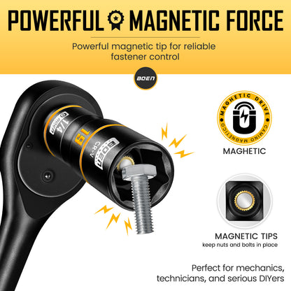 BOEN Magnetic Socket Extension, 1/4" Drive Magnetic Socket Adapters for Keep Bolts, CR-MO Steel Extension Bars with Magnetic Tips