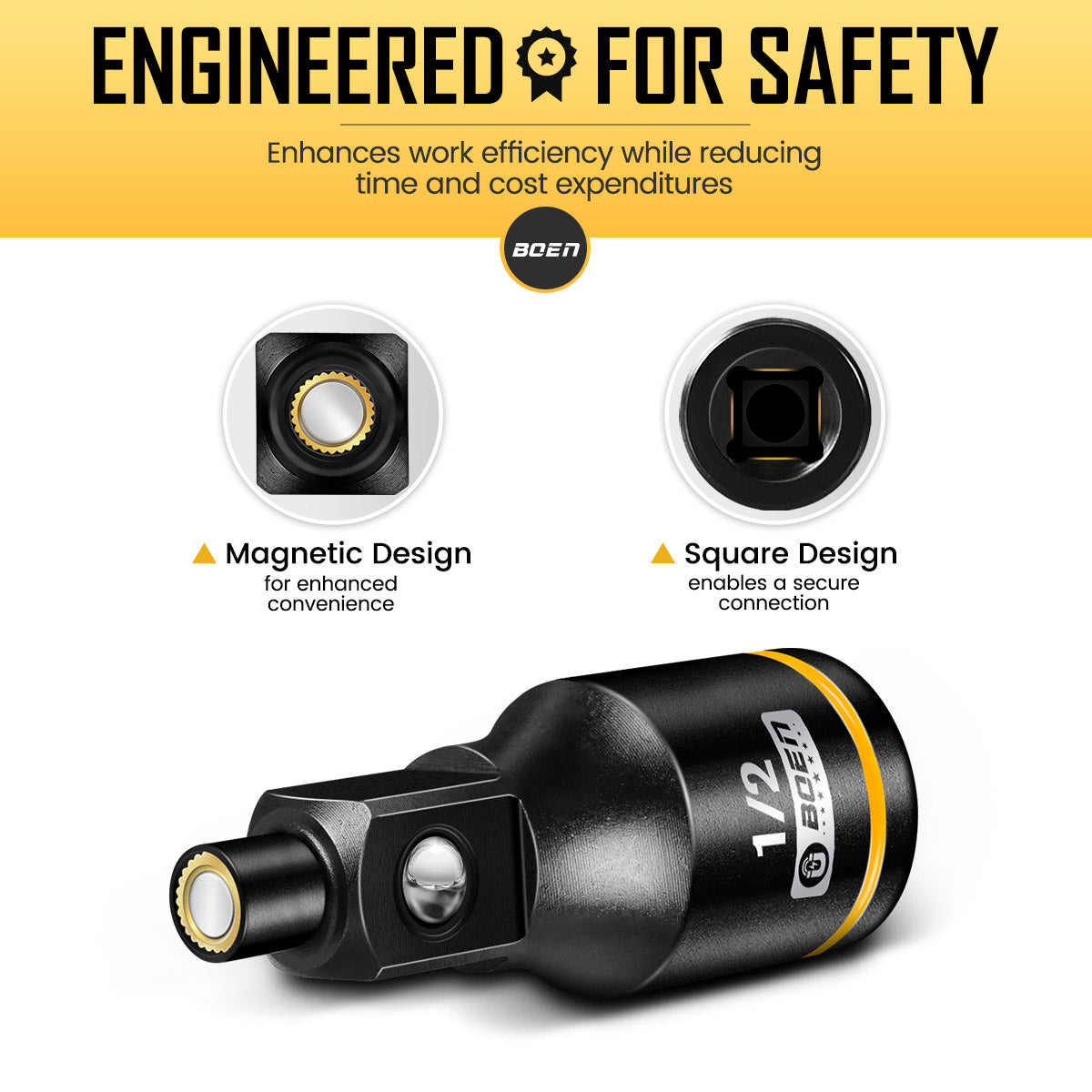 BOEN 3-Piece Magnetic Socket Extension Set, 1/4", 3/8", 1/2" Drive for Automotive and DIY Repairs, Tight Spaces, Mechanics & Home Use