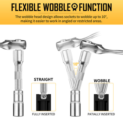 BOEN 9-Piece Wobble Extension Bar Set, 1/2", 3/8" and 1/4" Drive Ratchet Extension for Socket Wrench with Non-Slip Grip, 2-in-1 Straight and Wobble, Chrome Vanadium Steel