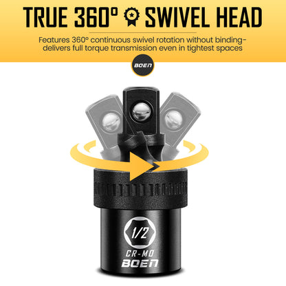 boen Impact Universal Joint Set 1/2", 3/8", 1/4" Drive, 3-Piece Swivel Socket Extensions, Impact Grade Wobble Set Meets ANSI Standards with 2 Size Markings, Chrome Molybdenum Steel for Impact Wrench
