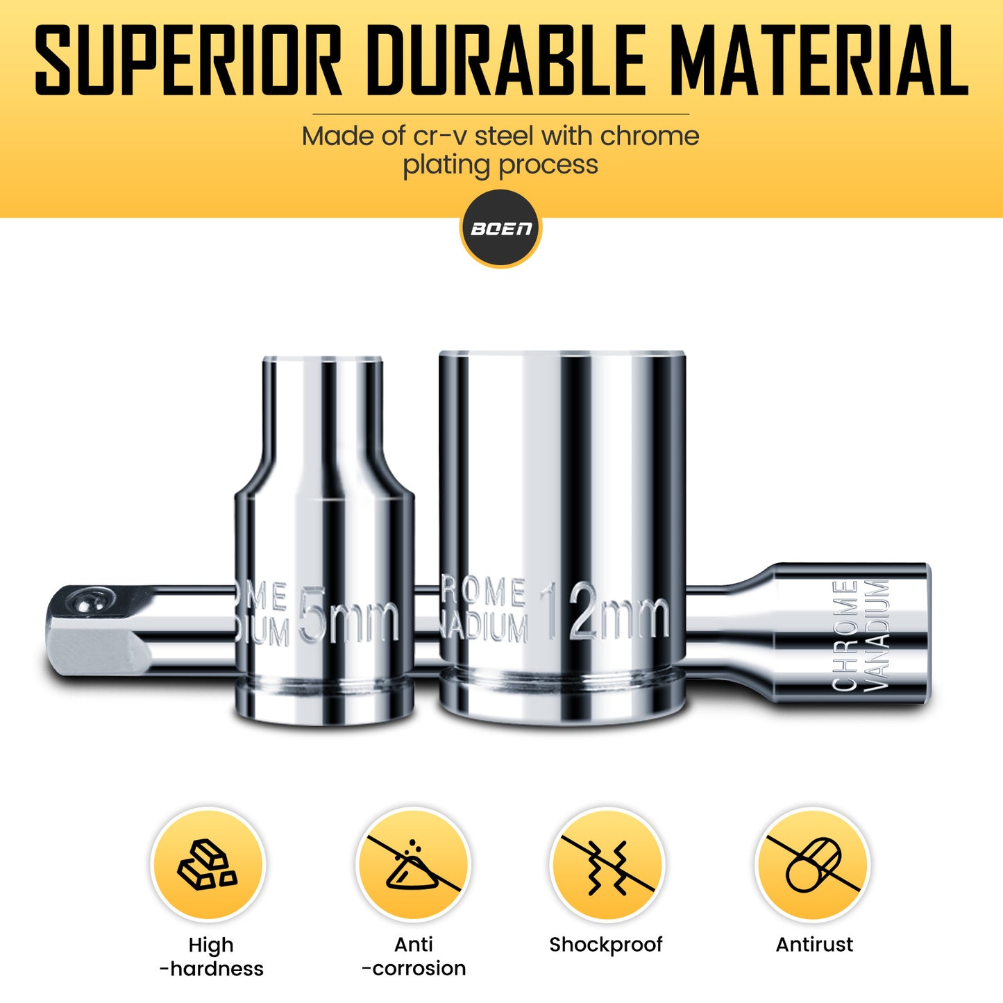 BOEN 25 Pieces 1/4" Drive Socket Set, SAE (5/32"-9/16") & Metric (4mm-14mm), 6-Point, Shallow Sockets with Ratchet, Extension Bars and Storage Case,Cr-V Steel