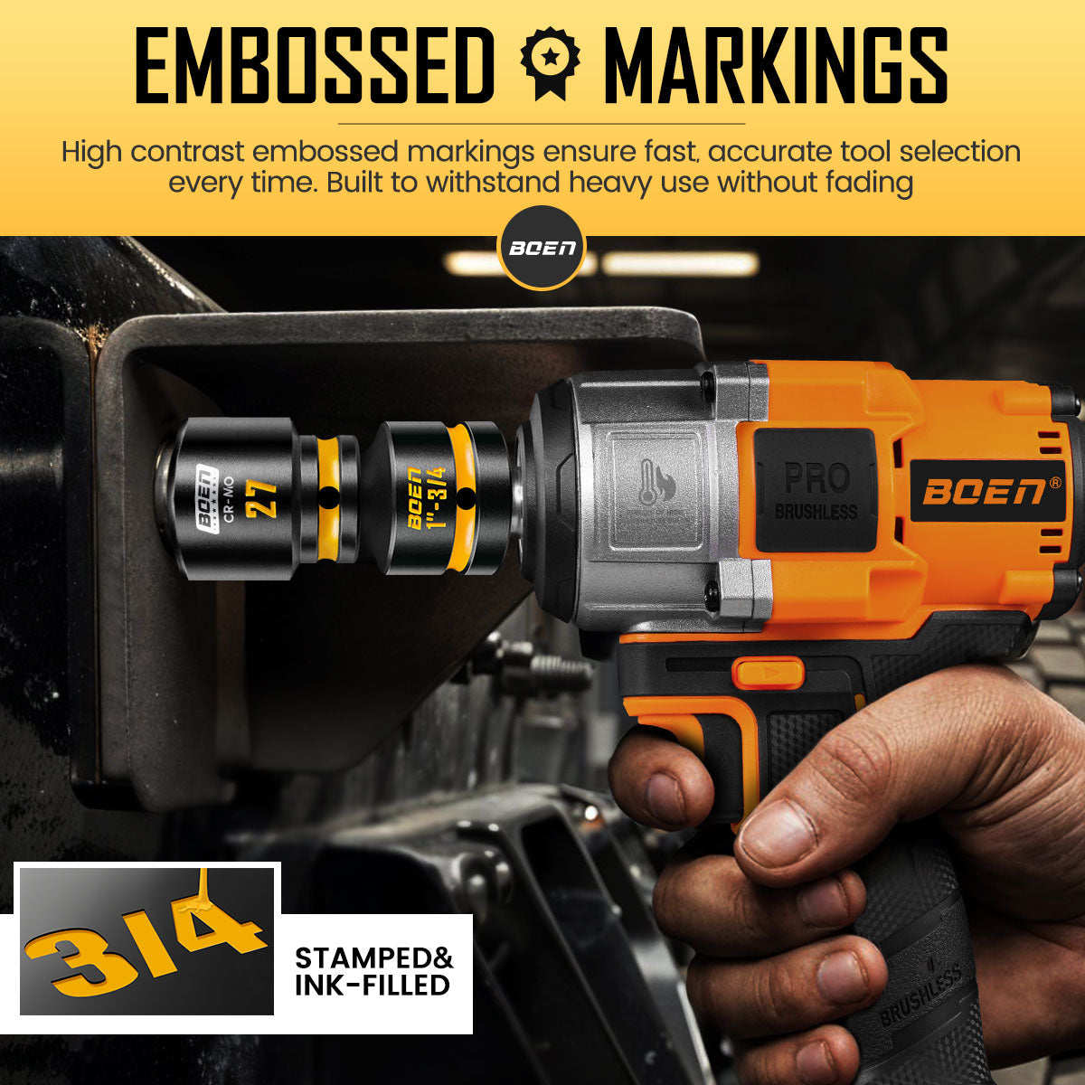 boen PRO 1" F to 3/4" M Impact Socket Reducer, Impact Driver Conversions for Impact Wrench, CR-MO Steel, Embossed and Painted Marking