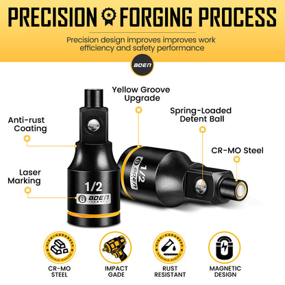boen Magnetic Socket Extension, 1/2" Drive Magnetic Socket Adapters for Keep Bolts, CR-MO Steel Extension Bars with Magnetic Tips
