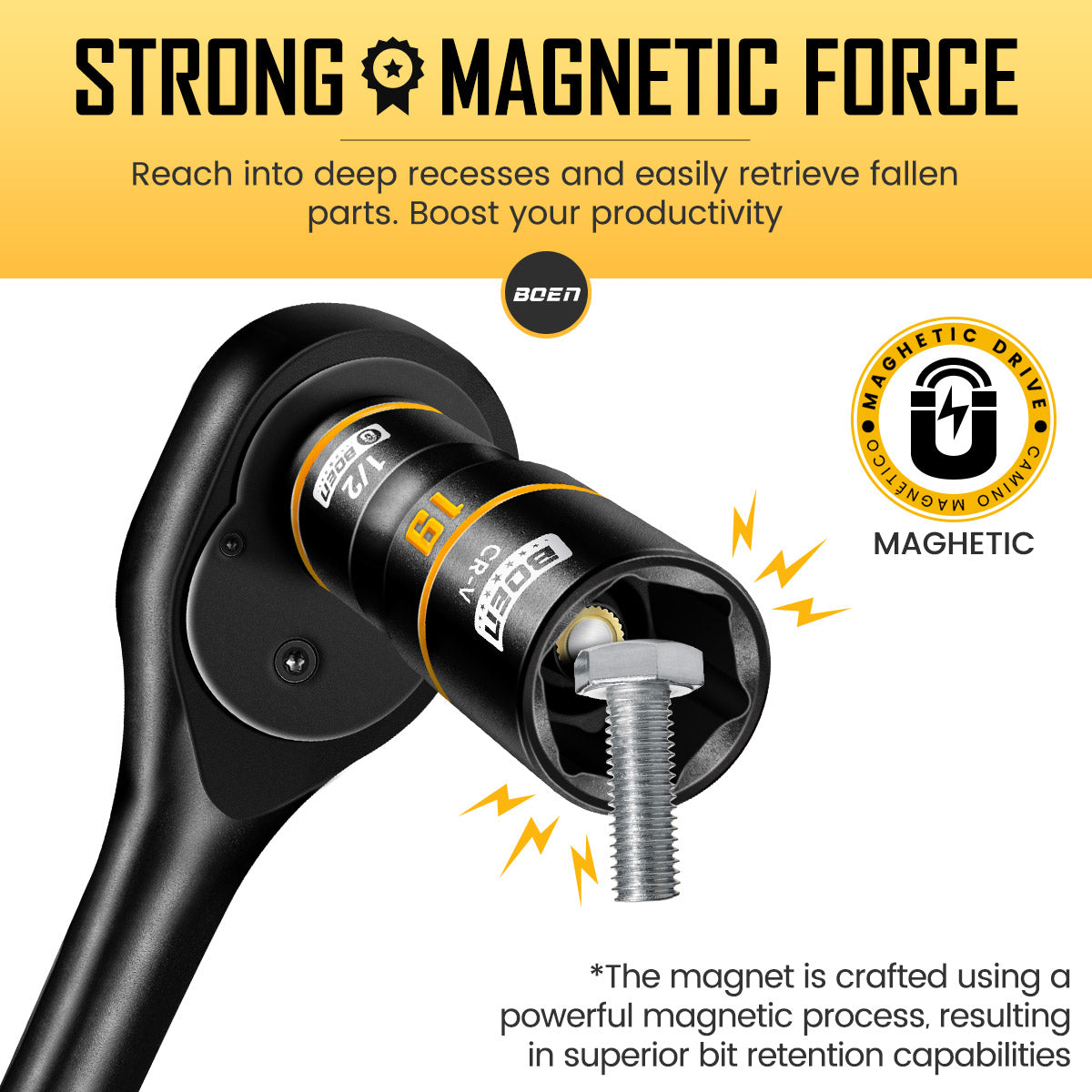 BOEN 3-Piece Magnetic Socket Extension Set, 1/4", 3/8", 1/2" Drive for Automotive and DIY Repairs, Tight Spaces, Mechanics & Home Use