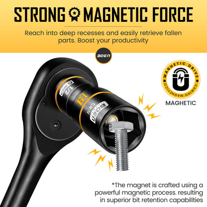 BOEN 3-Piece Magnetic Socket Extension Set, 1/4", 3/8", 1/2" Drive for Automotive and DIY Repairs, Tight Spaces, Mechanics & Home Use