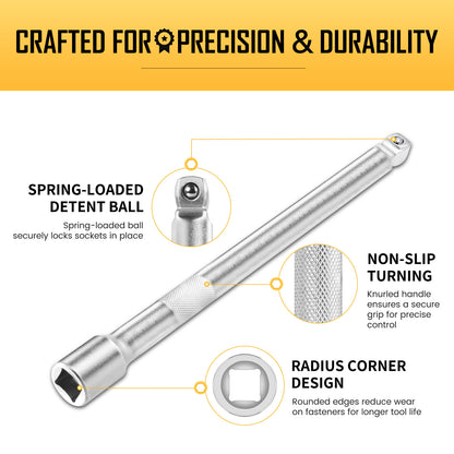 BOEN 9-Piece Wobble Extension Bar Set, 1/2", 3/8" and 1/4" Drive Ratchet Extension for Socket Wrench with Non-Slip Grip, 2-in-1 Straight and Wobble, Chrome Vanadium Steel
