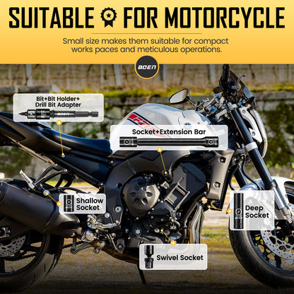 BOEN 1/4" Drive Metric Impact Socket Set, 66-Piece (4-14mm) Deep & Shallow Kit, Includes 5-15mm Swivel Sockets, 72T Ratchet Handle, 2", 4", 6" Extension Bar, Adapters, Universal Joint & Impact Bit